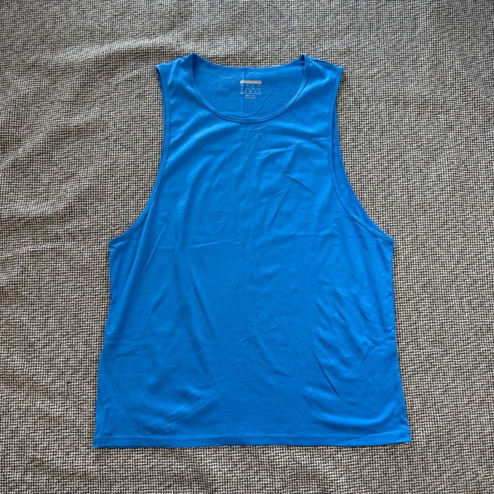 Blue Cotton Muscle Tank Top Sleeveless Crew Neck Activewear Shirt Womens XL
